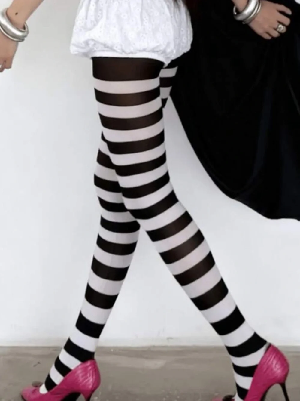 Black & White Striped Tights — Classic Contrast